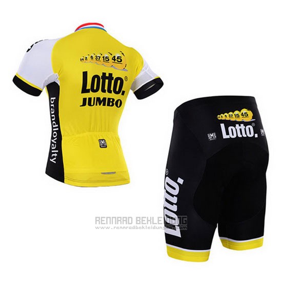 2016 Fahrradbekleidung Lotto NL Jumbo Wei und Gelb Trikot Kurzarm und Tragerhose